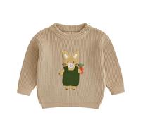 Geagodelia Baby Boy Girl Easter Jumper Little Kids Bunny Knitted Sweater Long Sleeve Knit Pullover Tops Easters Outfits (Khaki, 3-4 Years)