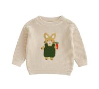 Geagodelia Baby Boy Girl Easter Jumper Little Kids Bunny Knitted Sweater Long Sleeve Knit Pullover Tops Easters Outfits (Beige, 4-5 Years)