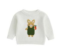 Geagodelia Baby Boy Girl Easter Jumper Little Kids Bunny Knitted Sweater Long Sleeve Knit Pullover Tops Easters Outfits (White, 0-3 Months)