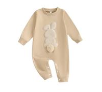 Geagodelia Baby Boy Girl Easter Romper Jumpsuit Overall Baby Grows Newborn Bunny Rabbit Clothing Outfit One Piece My First Easter (B - Khaki, 0-3 Months)
