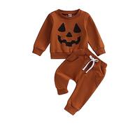 Geagodelia Baby Boy Girl Halloween Clothes Outfit Set Newborn Toddler Pumpkin Clothing Grows Sweatshirt Top + Trousers Pants My First Halloween (B - Brown, 0-6 Months)