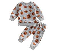 Geagodelia Baby Boy Girl Halloween Clothes Outfit Set Newborn Toddler Pumpkin Clothing Sweatshirt Top + Pants Trousers My First Halloween (Grey 28, 0-3 Months)