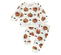 Geagodelia Baby Boy Girl Halloween Clothes Outfit Set Newborn Toddler Pumpkin Clothing Sweatshirt Top + Pants Trousers My First Halloween (White 29 - Bat, 0-6 Months)