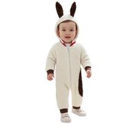 Geagodelia Baby Boy Halloween Jumpsuit Long Sleeve Dog Hooded Plush Fleece Jumpsuit Infant Boys Full Length Bodysuit Newborn Boys Romper Halloween One Piece Outfits (White, 6-12 Months)