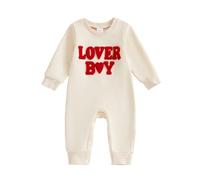 Geagodelia Baby Boy Romper + Hat Valentines Baby Grows Newborn Clothes Outfit Infant Long Sleeve My First Valentine's Day One Piece Jumpsuit (Beige 60 - Lover Boy, 0-3 Months)