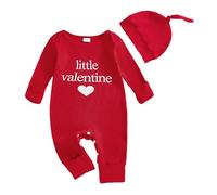 Geagodelia Baby Boy Romper + Hat Valentines Baby Grows Newborn Clothes Outfit Infant Long Sleeve My First Valentine's Day One Piece Jumpsuit (Red 95 - Little Valentine, 3-6 Months)