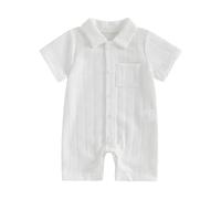 Geagodelia Baby Boy Solid Color Bodysuits with Chest Pocket Infant Boys Full Length Jumpsuits Lapel Neck Short Sleeve Romper Shorts Button Down Playsuit One Piece Outfits