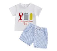 Geagodelia Baby Boy Summer Outfits Little Kids Boys Clothes Set Short Sleeve Lobster Corn Embroidery T-shirt+Elastic Shorts (Blue, 18-24 Months)