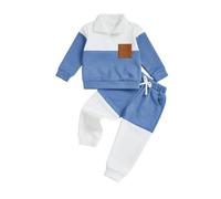 Geagodelia Baby Boy Tracksuit Contrast Color Long Sleeve Stand Collar Half Zip Sweatshirt Pullover Tops with Pocket and Elastic Waist Pants Waffled Sets 2Pcs Toddler Boys Clothes (Blue, 12-18 Months)