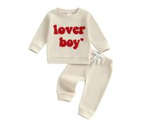 Geagodelia Baby Boy Valentines Clothing Outfit Set Newborn Toddler Clothes Sweatshirt Top + Pants Trousers 0-5 Years Baby Grows (Beige - Lover Boy, 18-24 Months)