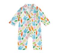 Geagodelia Baby Girl Easter Outfit Bunny Carrot Print Long Sleeve Button Up One Piece Summer Clothes (Bunny Egg Carrot White, 0-3 Months)