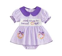 Geagodelia Baby Girl Half Birthday Romper Dress ''Half Way to One'' Letter Donut Embroidery Doll Collar Short Sleeve Bodysuits Princess Dress A-Line Tutu Skirt Jumpsuit Daywear (Purple, 3-6 Months)