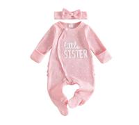 Geagodelia Baby Girl Little Sister Romper + Headband | Baby Grows, Newborn Clothes Outfit, Front Snaps One Piece, Autumn Spring Babygrows, Long Sleeve Jumpsuit Overall