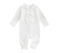 Geagodelia Baby Girl Long Sleeve Bodysuits 0-3 Months Bow Lace Trim Frill Mock Neck Button Down Romper Long Pants Infant Girls Jumpsuits 3-6 Months One Piece Outfits 6-9 Months (White, 6-9 Months)