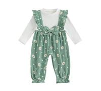 Geagodelia Baby Girl Long Sleeve Bodysuits Daisy Print Infant Girls Full Length Jumpsuits Fake Two Pieces Button Down Romper Long Pants Playsuit One Piece Outfits (Army Green, 6-12 Months)