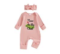 Geagodelia Baby Girl Long Sleeve Bodysuits Long Sleeve Bow/Letters/Goose Print Footies Button Up Romper Infant Girls Full Length Jumpsuits with Headband One Piece Outfits (Pink Golf, 0-3 Months)