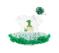Geagodelia Baby Girl My 1sr First St. Patrick's Day 2Pcs Clothes Set Outfits Short Sleeve Romper Tutu Ruffle Dress + Headband (Green 2, 3-6 Months)