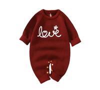 Geagodelia Baby Girl Valentine's Outfit Love Embroidered Long Sleeve Knitted Valentines Baby Grow My First Valentines Day Baby Outfit Baby Jumper Oversized Sweater Romper (Love Red, 1-3 Months)