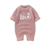 Geagodelia Baby Girl Valentine's Outfit Love Embroidered Long Sleeve Knitted Valentines Baby Grow My First Valentines Day Baby Outfit Baby Jumper Oversized Sweater Romper (Love Pink, 3-6 Months)