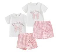 Geagodelia Baby Girls Little Sister and Big Sister Matching Outfits Baby and Toddler Short Sleeve Top Skorts Twins Baby Outfits Summer Clothes Set (Little Sister Gingham White, 6-9 Months)