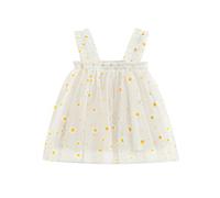 Geagodelia Baby Girls Summer Tulle Dress Sleeveless Daisy Print A-line Mini Tulle Dress Pleated Princess Dress Casual Tutu Dress (White, 1-2 Years)