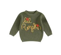 Geagodelia Baby Halloween Knitted Jumper Pumpkin Embroidery Newborn Toddler Boy Girl My First Halloween Outfit Oversized Knit Sweater Pullover Winter Knitwear (Olive Green, 3-6 Months)