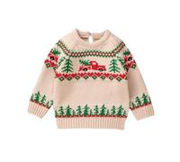 Geagodelia Baby Knitted Jumper Girl Boy Red Pickup Truck Christmas Tree Pattern Knit Sweater Pullover Winter Knitwear Baby Outfit (Fairisle Khaki, 9-12 Months)
