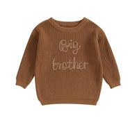 Geagodelia Big Brother and Little Baby Brother Matching Oversized Knitted Jumper Outfits for Toddler Baby Boy Sweater Pullover Knitwear Winter Matching Top Clothes (Big Brother Brown, 18-24 Months)