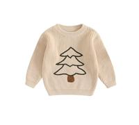 Geagodelia Christmas Knitted Jumper Baby Girl Boy My First Christmas Embroidered Oversized Knit Sweater Pullover Winter Knitwear Newborn Baby Christmas Outfit (Christmas Tree Khaki, 18-24 Months)
