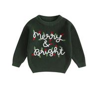 Geagodelia Christmas Knitted Jumper Baby Girl Boy My First Christmas Embroidered Oversized Sweater Pullover Winter Knitwear Newborn Outfit (Merry&Bright Olive Green, 9-12 Months)