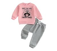 Geagodelia Cute But Feral Raccoon Print Newborn Baby Girl Winter Clothes Long Sleeve Tops and Trousers Set Girls Coming Home Outfit (Rose, 2-3 Years)