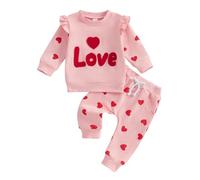Geagodelia Fall Toddlers Baby Girl Hearts Print Long Flying Sleeve Outfit Clothes Pullover Top Jumper Sweatshirt Trousers Set