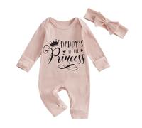 Geagodelia Fathers Day Baby Grow Newborn Girl Long Sleeve Romper and Headband Set My First Father's Day Baby Outfit Summer Clothes (Daddy's Little Princess Light Pink, 0-3 Months)