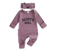 Geagodelia Fathers Day Baby Grow Newborn Girl Long Sleeve Romper and Headband Set My First Father's Day Baby Outfit Summer Clothes (Daddys Girl Purple, 0-3 Months)