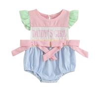 Geagodelia Fathers Day Baby Grow Newborn Girl Sleeveless Bodysuit Floral Print Romper My First Father's Day Baby Outfit Summer Clothes (Daddy's Girl Light Blue, 3-6 Months)