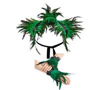 Geagodelia Feather Collar Cape and Wrist Bands for Women Halloween Maleficent Costume Accessories Gothic Feather Shawl and Wrist Cuffs Halloween Carnival Costume Accessories (Green, One Size)