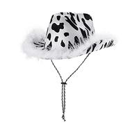 Geagodelia Felt Cowboy Hat for Women - Fluffy Feather Trim Disco Cowgirl Hat - White - One Size - Women's Adult Halloween Costumes