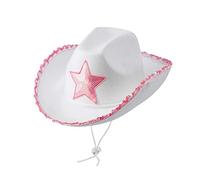 Geagodelia Felt Cowboy Hat for Women Fluffy Feather Trim Disco Cowgirl Hat Womens Adult Halloween Costumes Preppy Hat for Fancy Dress Up Role Play Cosplay Birthday Party (D 01-White, OneSize)
