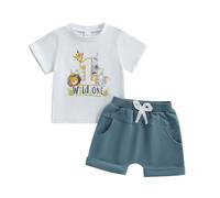 Geagodelia First Birthday Outfits Baby Boy Summer One Birthday Clothes Toddler Boys Number Pattern Animal T-shirt Rolled Shorts (Animal Beige, 6-12 Months)