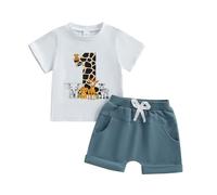 Geagodelia First Birthday Outfits Baby Boy Summer One Birthday Clothes Toddler Boys Number Pattern Animal T-shirt Rolled Shorts (Animal White, 6-12 Months)