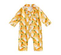 Geagodelia Footless Baby Girl Easter Sleepsuits Button Up Long Sleeve Easter Pyjamas Newborn My First Easter Pajamas Easter Bunny Baby Romper Pjs (Bunny Carrot Yellow, 0-3 Months)