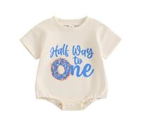 Geagodelia Halfway to One Baby Outfit Newborn Boy 1st Birthday Romper Donut Sweet One Short Sleeve Bodysuit Top Photoshoots Clothes (Ivory, 6-12 Months)