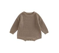 Geagodelia Infant Baby Boy Girl Solid Color Knit Romper Sweater Knitted Bodysuit Long Sleeve Jumpsuit Baptism Warm Jumper Fall Winter Chunky Knitwear for Casual Daily (Gray Khaki, 0 Months)