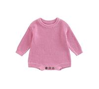 Geagodelia Infant Baby Boy Girl Solid Color Knit Romper Sweater Knitted Bodysuit Long Sleeve Jumpsuit Baptism Warm Jumper Fall Winter Chunky Knitwear for Casual Daily (Rose, 6-9 Months)
