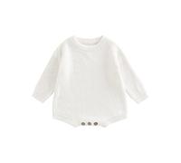 Geagodelia Infant Baby Boy Girl Solid Color Knit Romper Sweater Knitted Bodysuit Long Sleeve Jumpsuit Baptism Warm Jumper Fall Winter Chunky Knitwear for Casual Daily (White, 0-3 Months)
