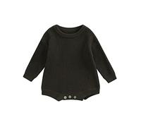 Geagodelia Infant Baby Boy Girl Solid Color Knit Romper Sweater Knitted Bodysuit Long Sleeve Jumpsuit Baptism Warm Jumper Fall Winter Chunky Knitwear for Casual Daily (Black Green, 1-2 Years)