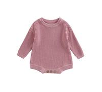 Geagodelia Infant Baby Boy Girl Solid Color Knit Romper Sweater Knitted Bodysuit Long Sleeve Jumpsuit Baptism Warm Jumper Fall Winter Chunky Knitwear for Casual Daily (Dark Pink, 9-12 Months)