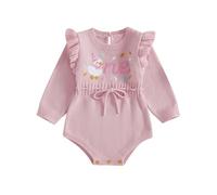 Geagodelia Infant Baby Girl First Birthday Sweater Romper Letter Goose Embroidery Knitted Bodysuits Ruffled Long Sleeve Knit Jumpsuit Jumper Warm Knitwear 1st Birthday Outfits (Pink, 6-12 Months)
