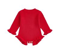 Geagodelia Infant Baby Girl Knit Romper Solid Color Knitted Bodysuits Long Sleeve Round Neck Ruffled Sweater Jumpsuit Baptism Jumper Playsuit Warm Chunky Knitwear