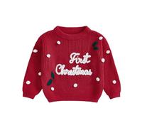 Geagodelia Kids My First Christmas Embroidered Knitted Jumper Baby Boys Girls Oversized Chunky Knit Sweater Pullover Autumn Winter Clothes Outfit (First Christmas Pom Pom Red, 3-6 Months)